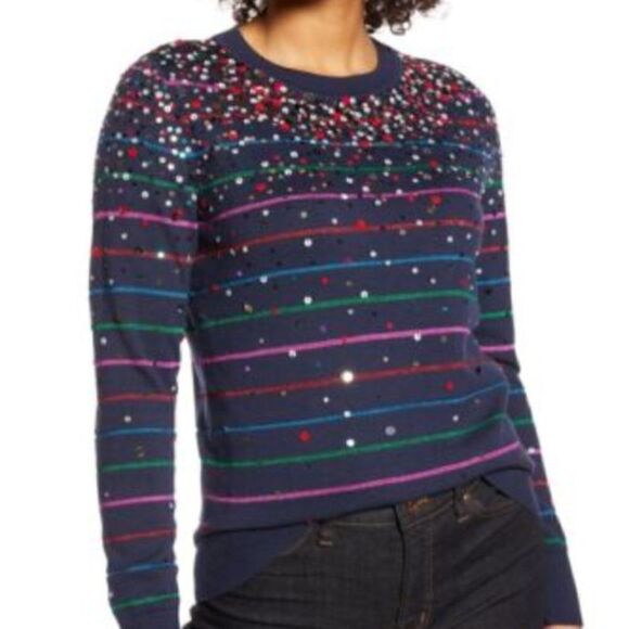 NWT! Halogen x Atlantic-Pacific Confetti Metallic Stripe Sweater, Large - Picture 1 of 4